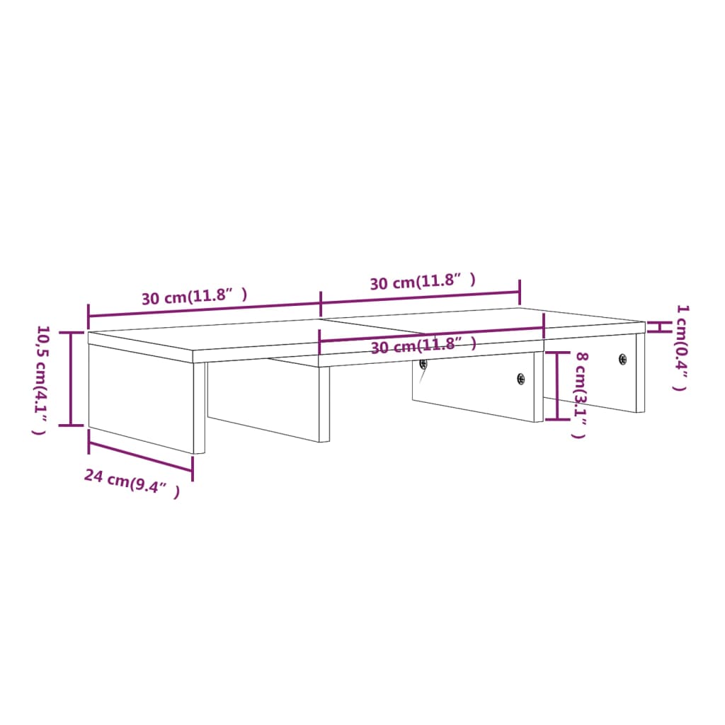 skærmholder 60x24x10,5 cm massivt fyrretræ hvid