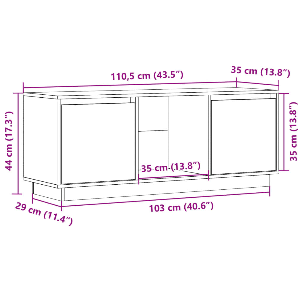 tv-bord 110,5x35x44 cm massivt fyrretræ sort