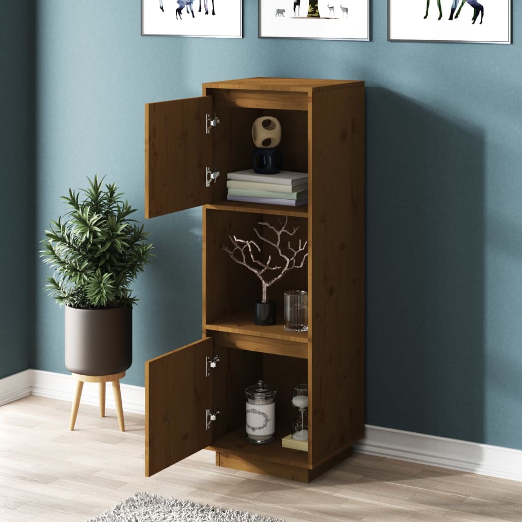 højskab 38x35x117 cm massivt fyrretræ gyldenbrun