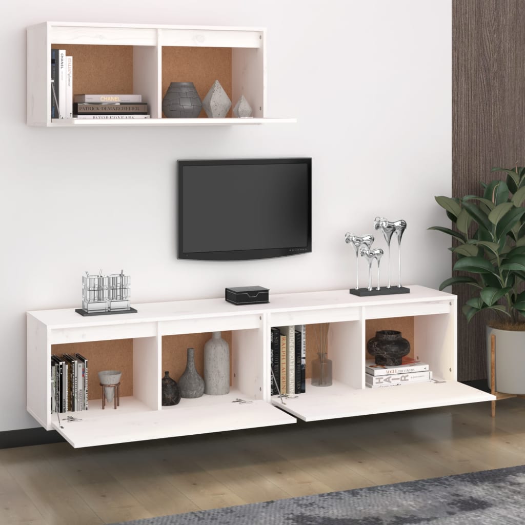 tv-skabe 3 dele massivt fyrretræ hvid