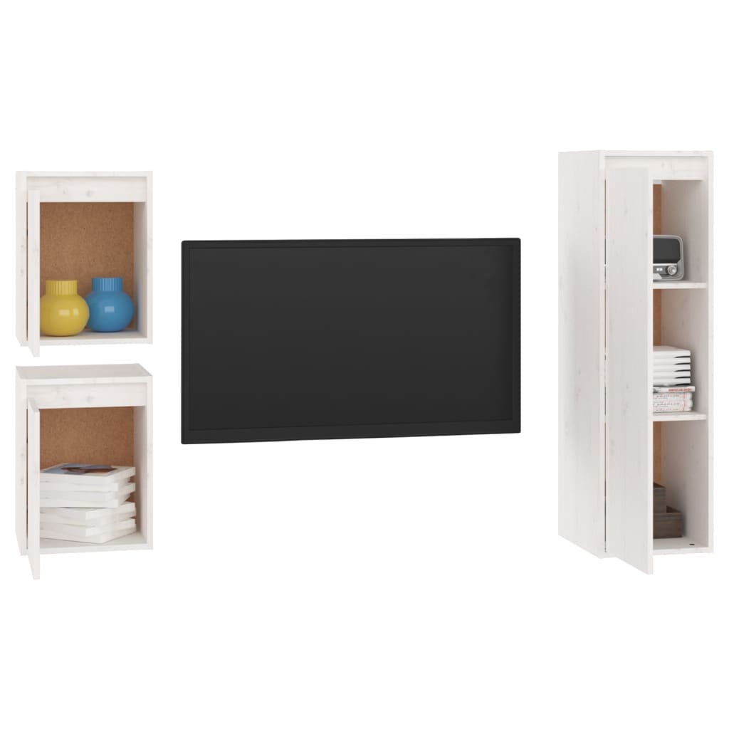 tv-skabe 3 dele massivt fyrretræ hvid