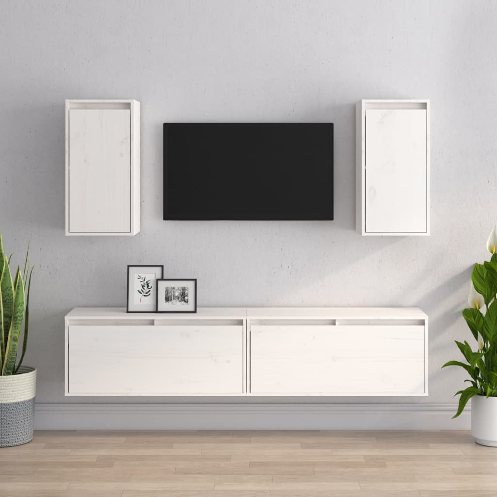 tv-skabe 4 dele massivt fyrretræ hvid