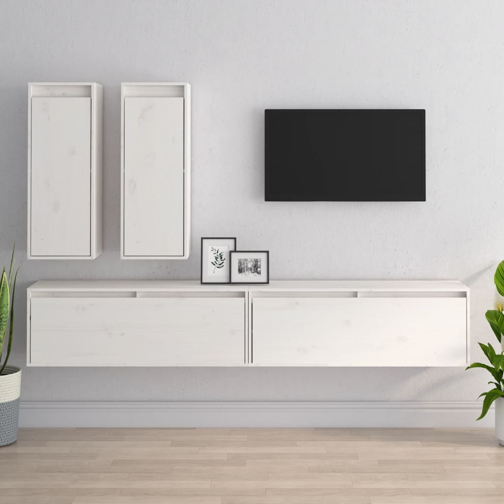 tv-skabe 4 dele massivt fyrretræ hvid