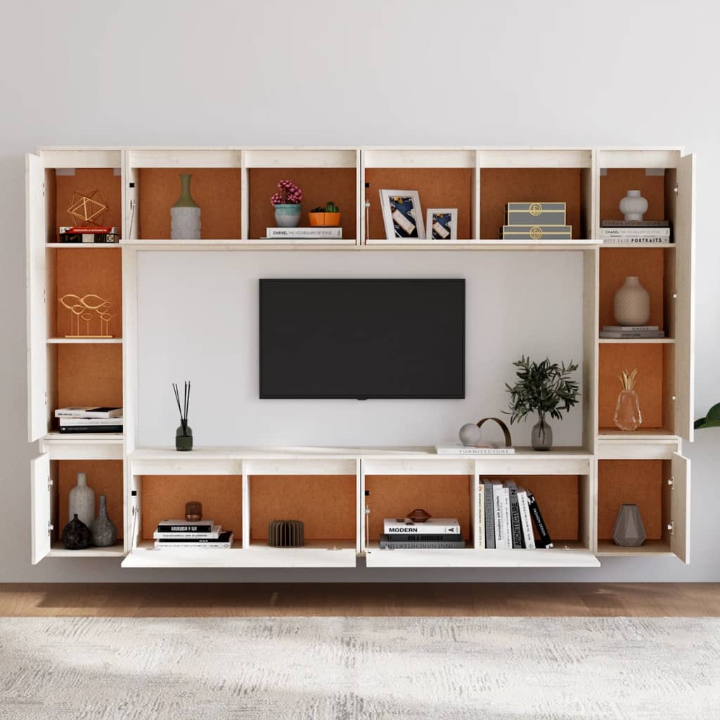 tv-skabe 8 dele massivt fyrretræ hvid