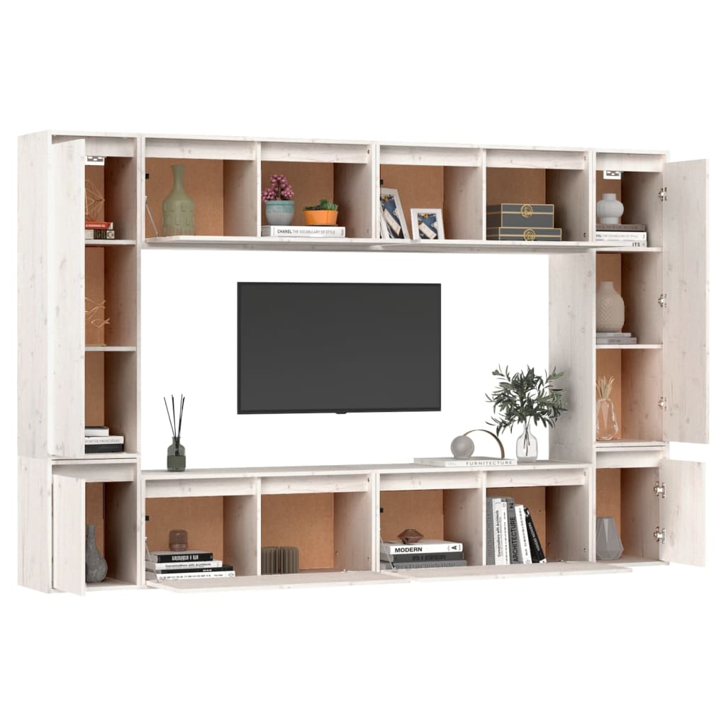 tv-skabe 8 dele massivt fyrretræ hvid
