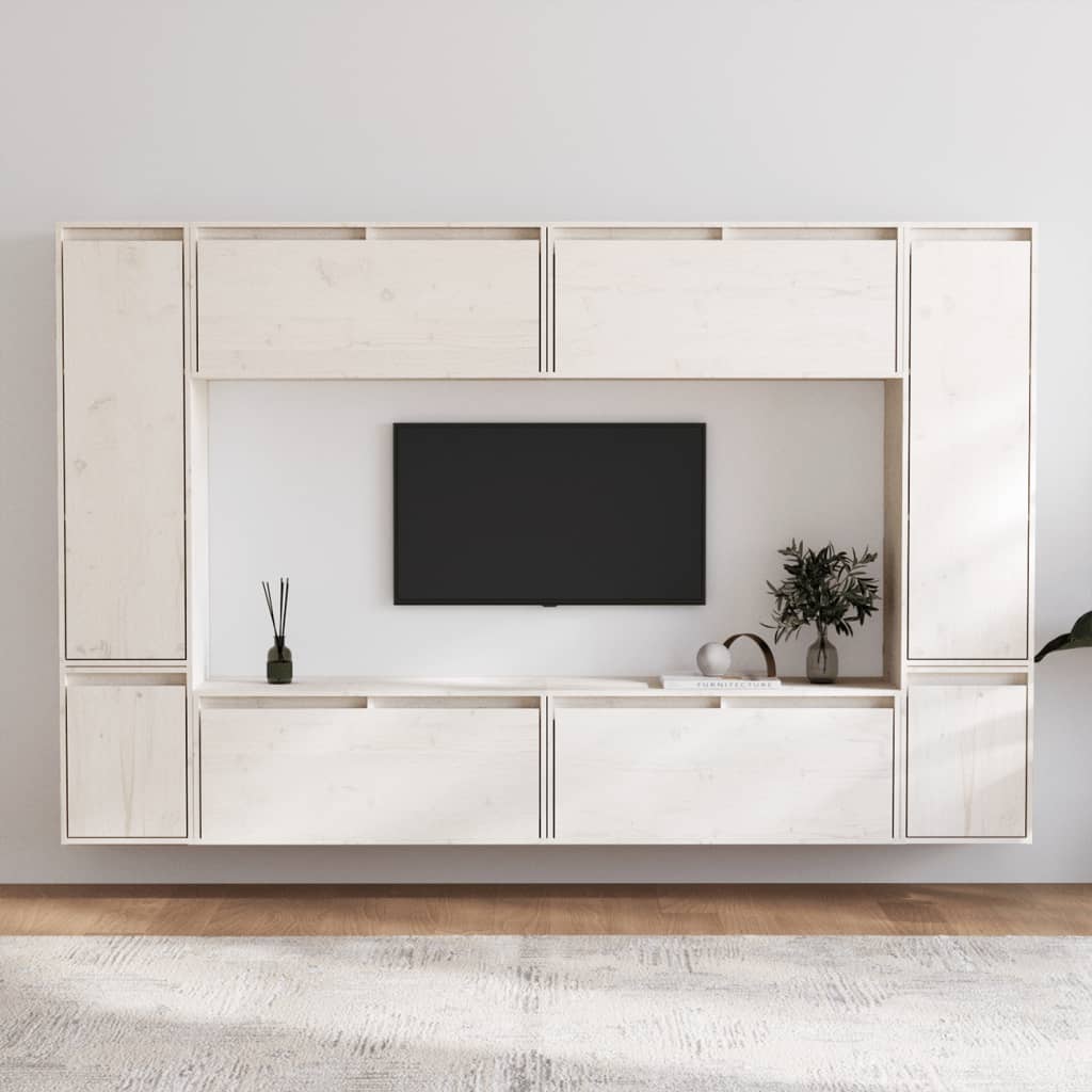 tv-skabe 8 dele massivt fyrretræ hvid