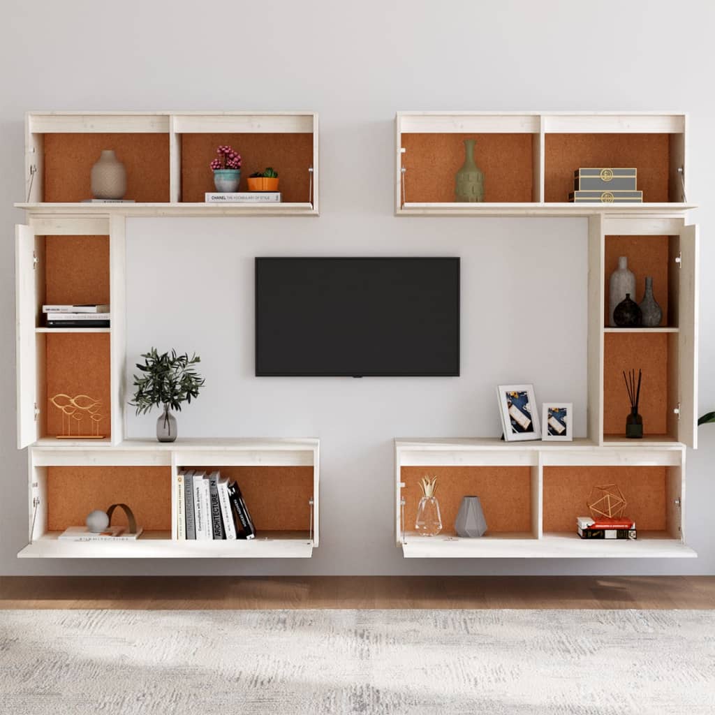 tv-skabe 6 dele massivt fyrretræ hvid