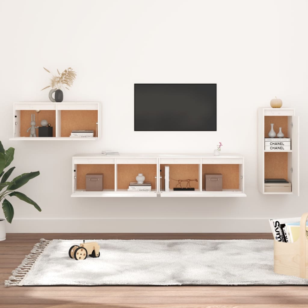 tv-skabe 4 dele massivt fyrretræ hvid