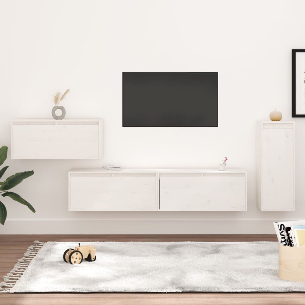 tv-skabe 4 dele massivt fyrretræ hvid