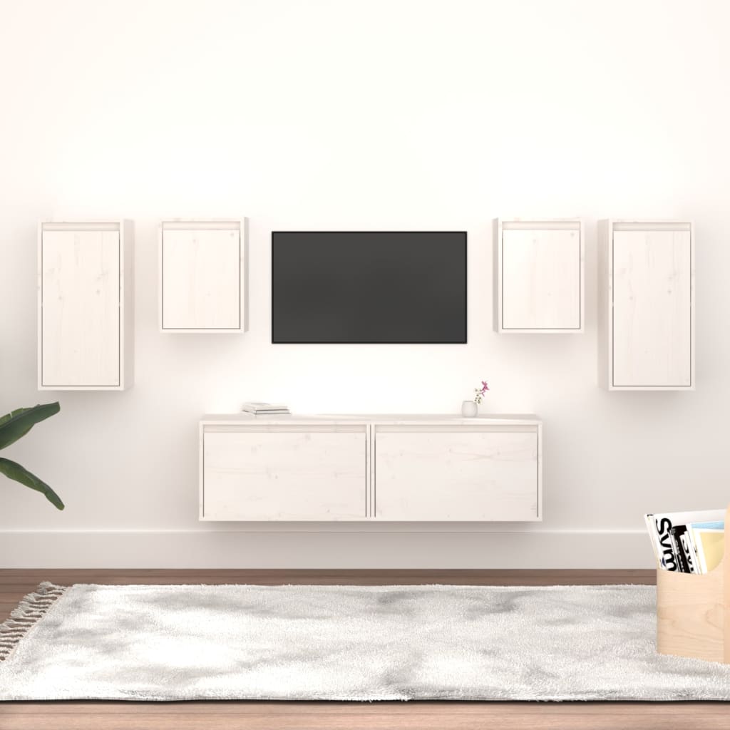 tv-skabe 6 dele massivt fyrretræ hvid