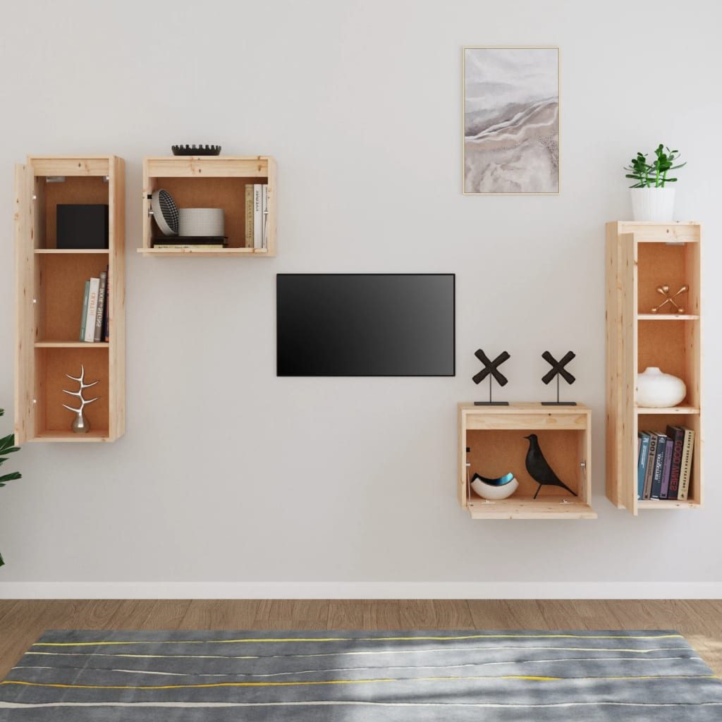 tv-skabe 4 dele massivt fyrretræ