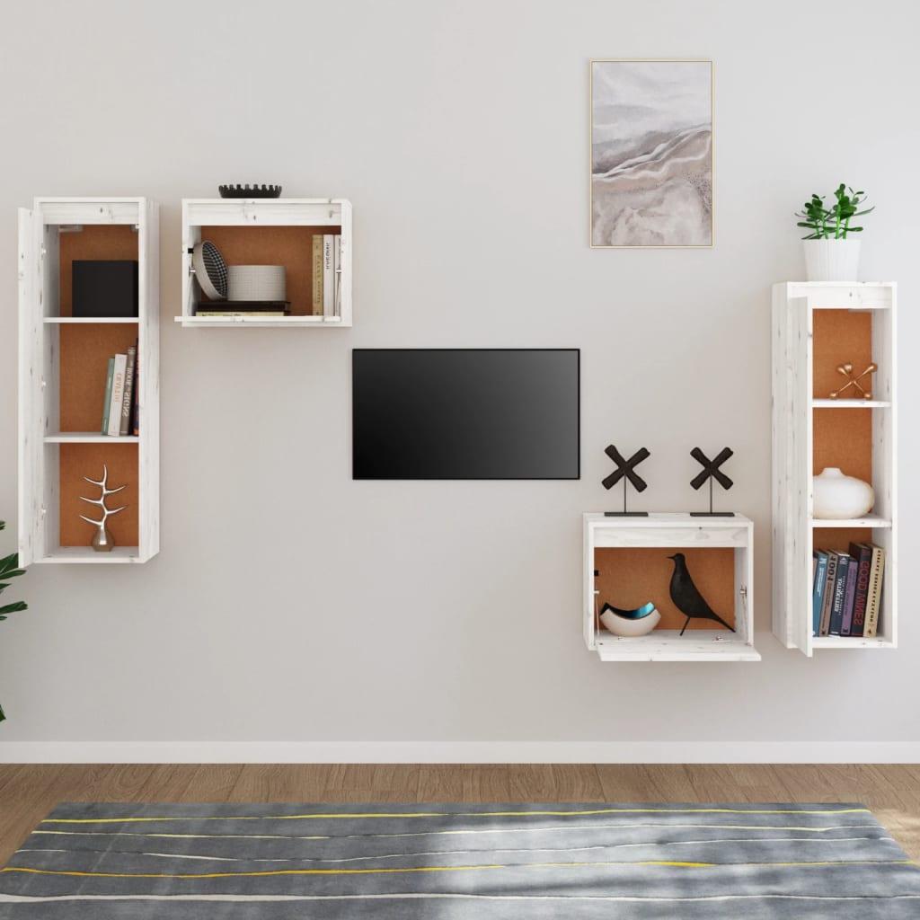 tv-skabe 4 dele massivt fyrretræ hvid
