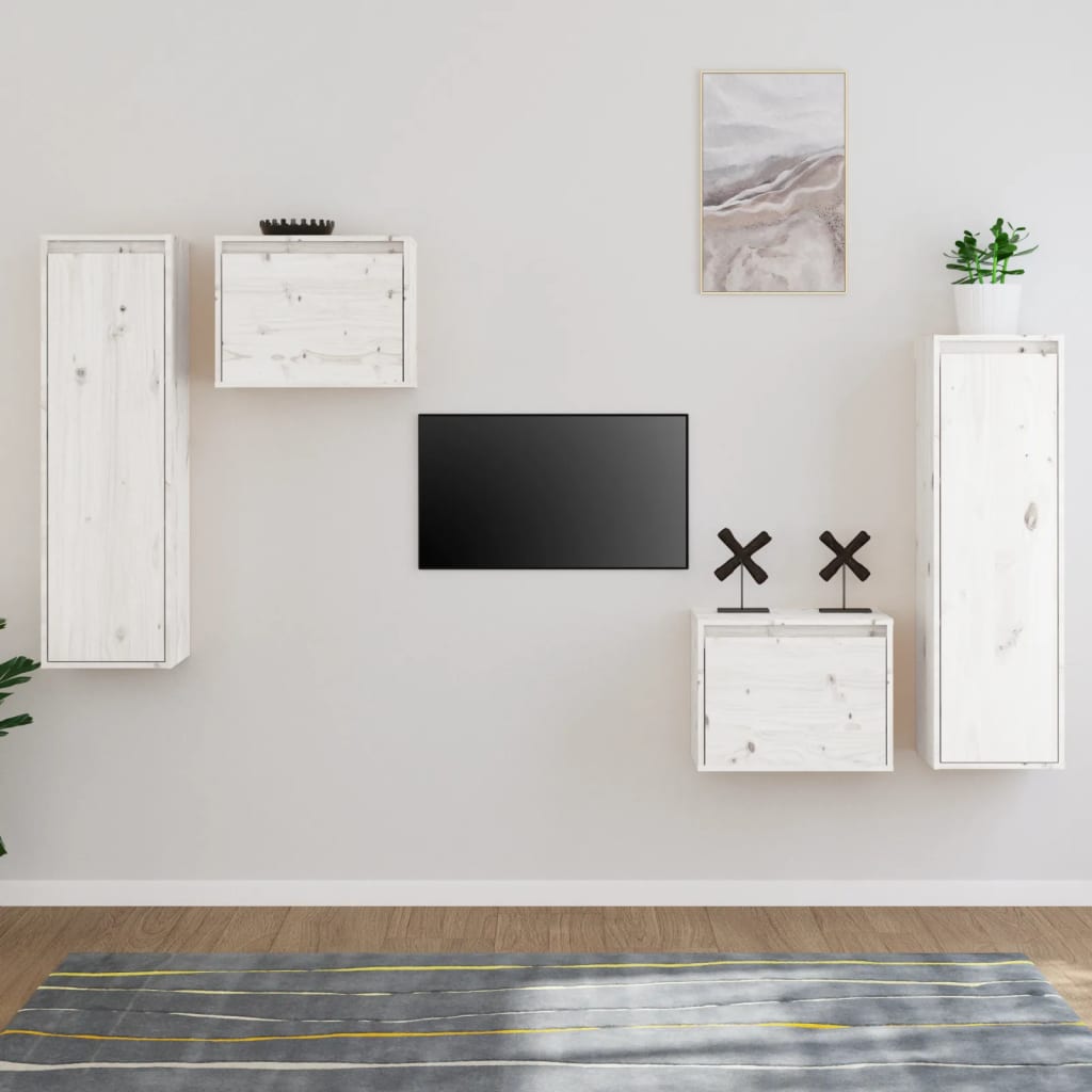 tv-skabe 4 dele massivt fyrretræ hvid