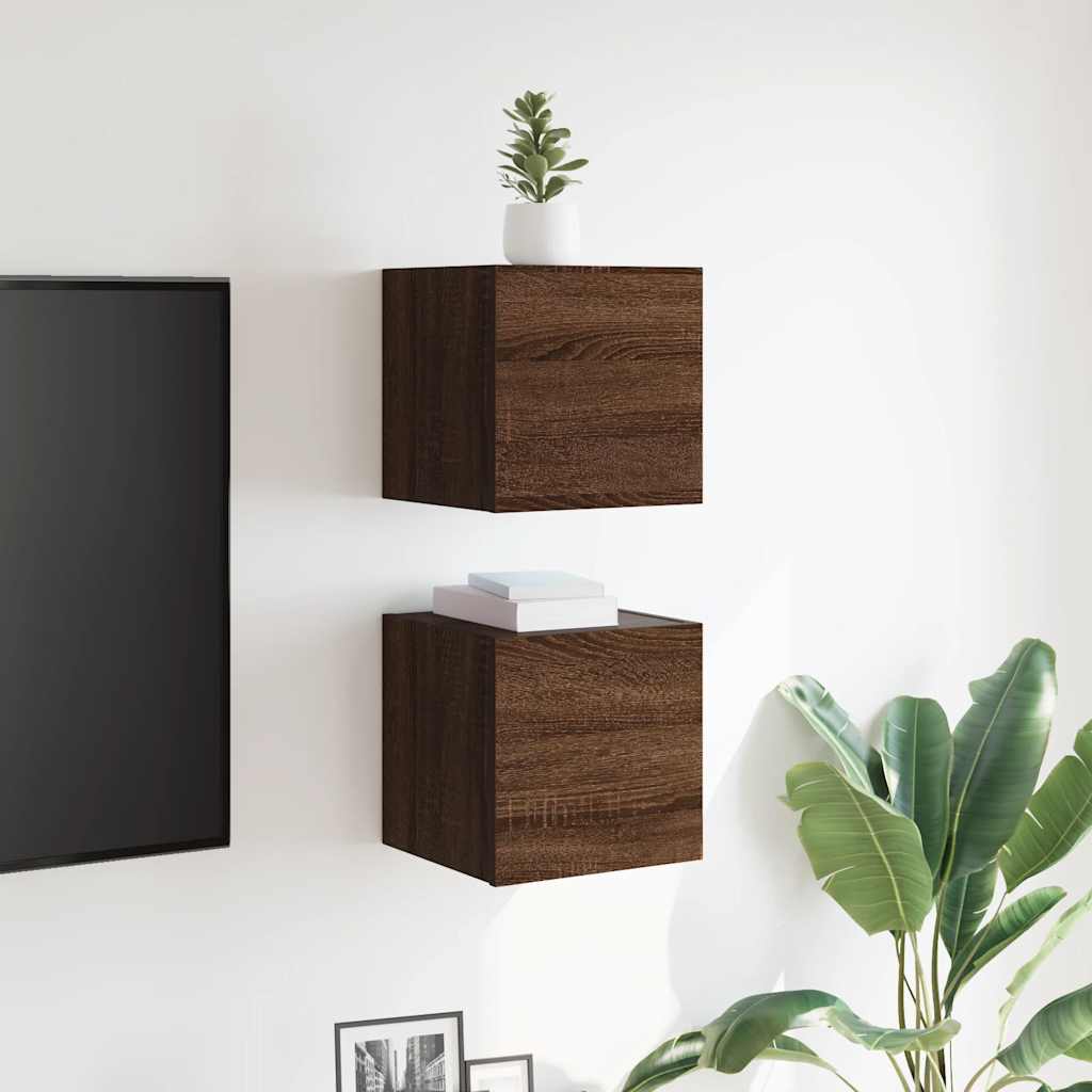 væghængte tv-skabe 2 stk. 30,5x30x30 cm brun egetræ