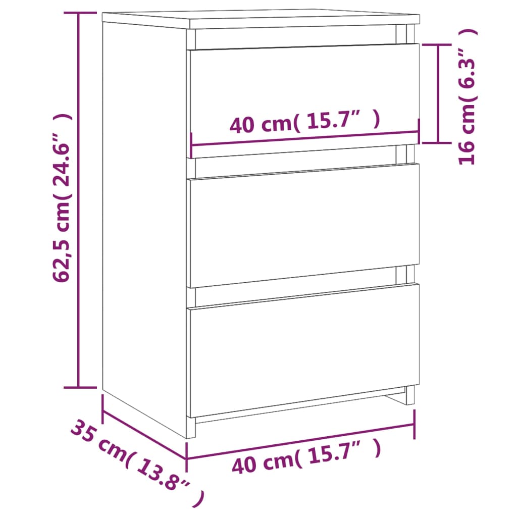 sengeborde 2 stk. 40x35x62,5 cm konstrueret træ grå sonoma-eg