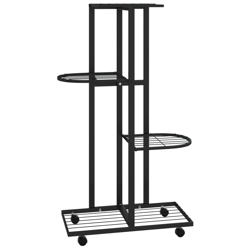 blomsterstativ 4 niveauer med hjul 44x23x80 cm jern sort