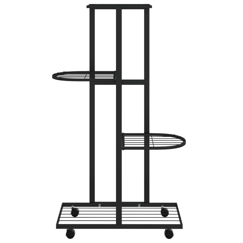 blomsterstativ 4 niveauer med hjul 44x23x80 cm jern sort