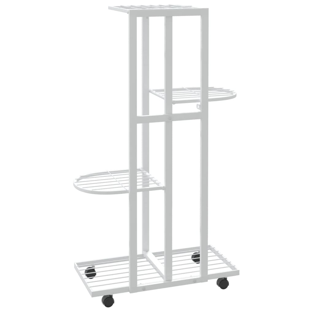 blomsterstativ 4 niveauer med hjul 44x23x80 cm jern hvid
