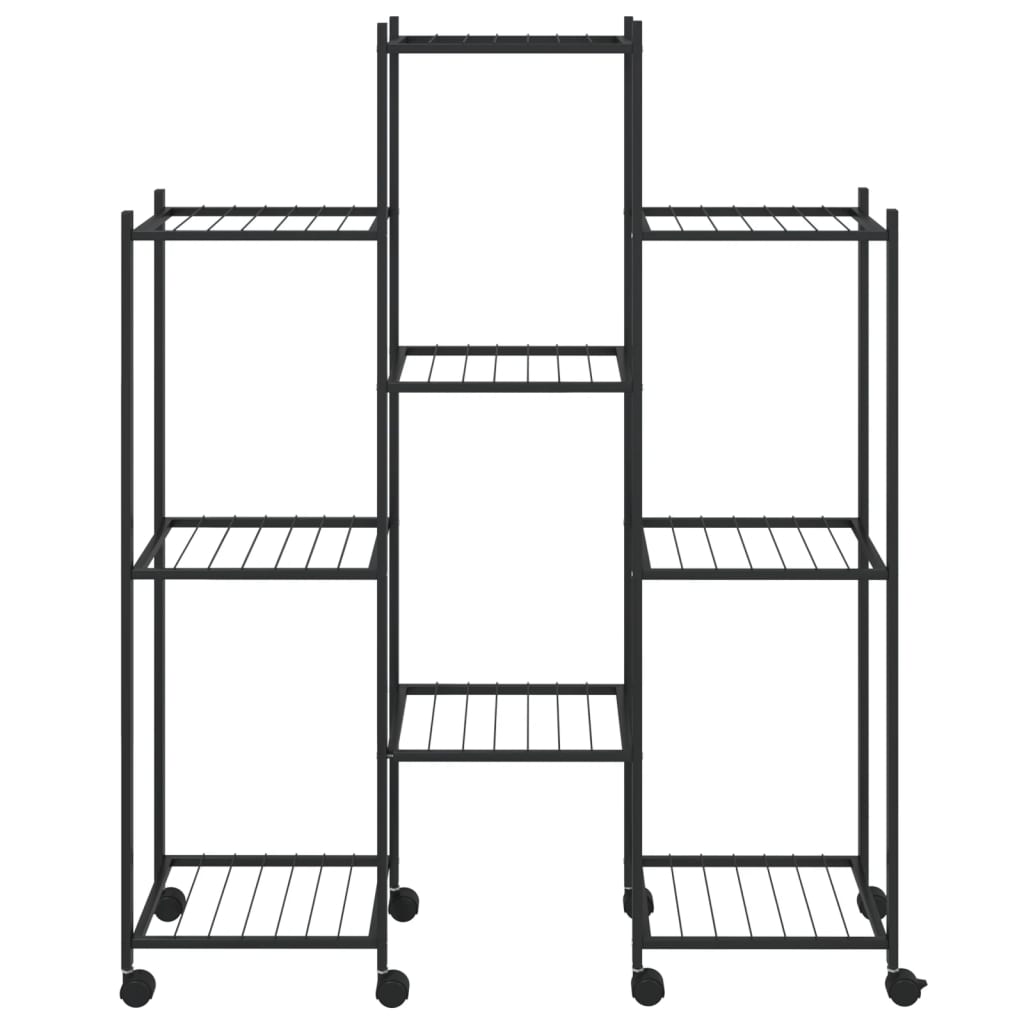 blomsterstativ med hjul 83x25x103,5 cm jern sort