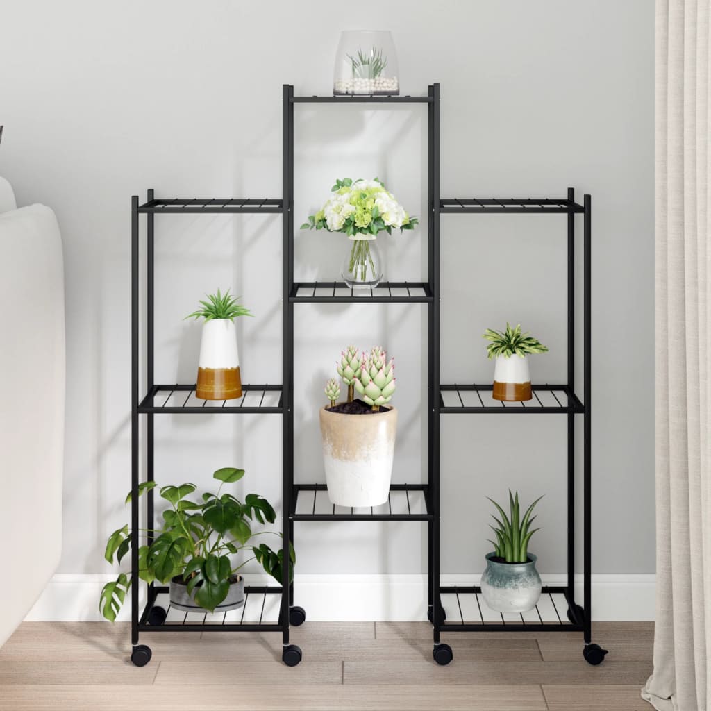 blomsterstativ med hjul 83x25x103,5 cm jern sort