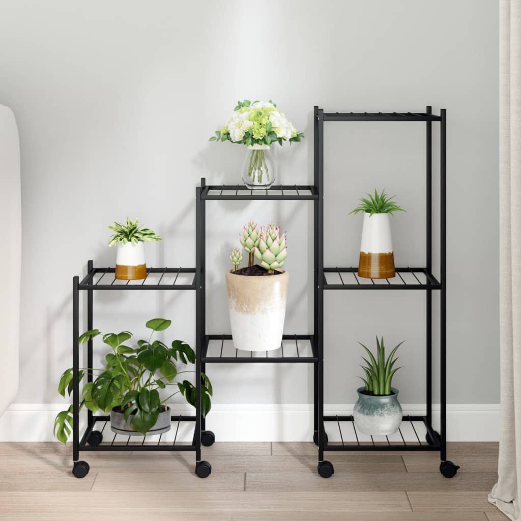 blomsterstativ med hjul 83x25x83,5 cm jern sort