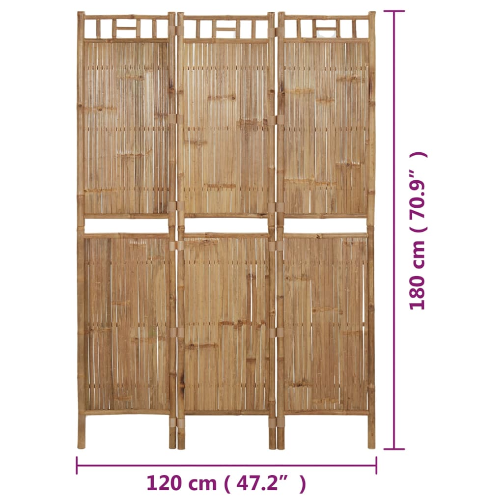 3-panels rumdeler 120x180 cm bambus