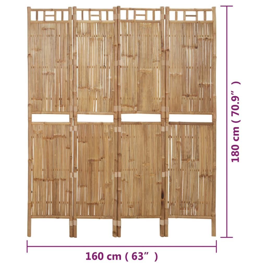 4-panels rumdeler 160x180 cm bambus