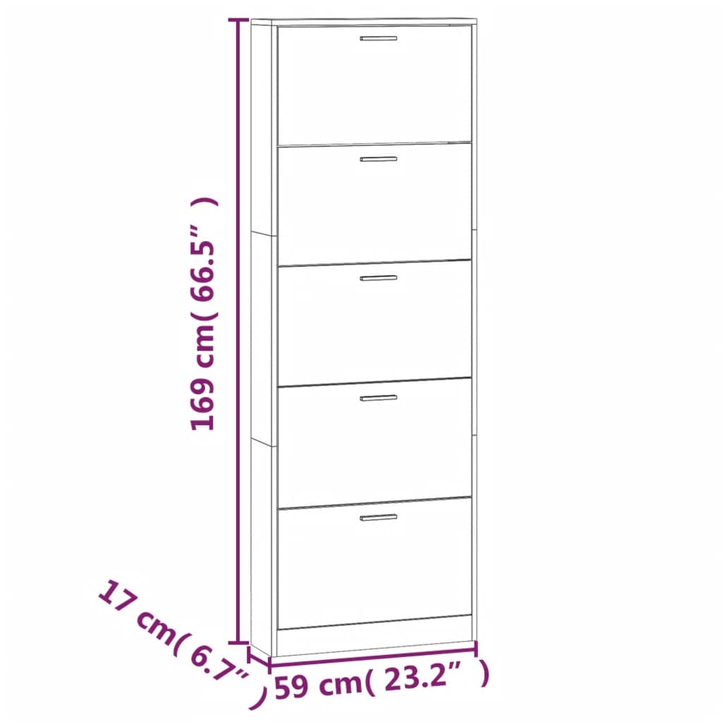 skoskab 59x17x169 cm konstrueret træ røget egetræsfarve