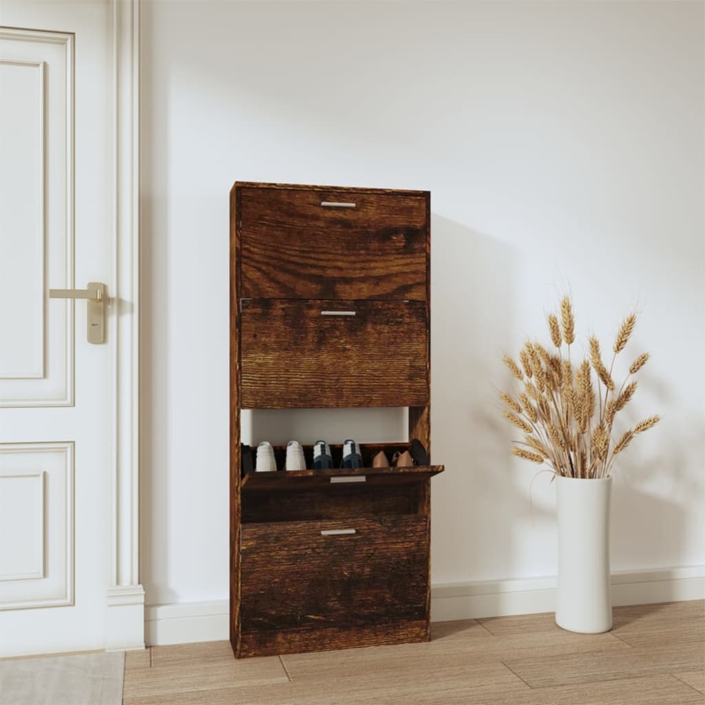 skoskab 59x17x150 cm konstrueret træ røget egetræsfarve