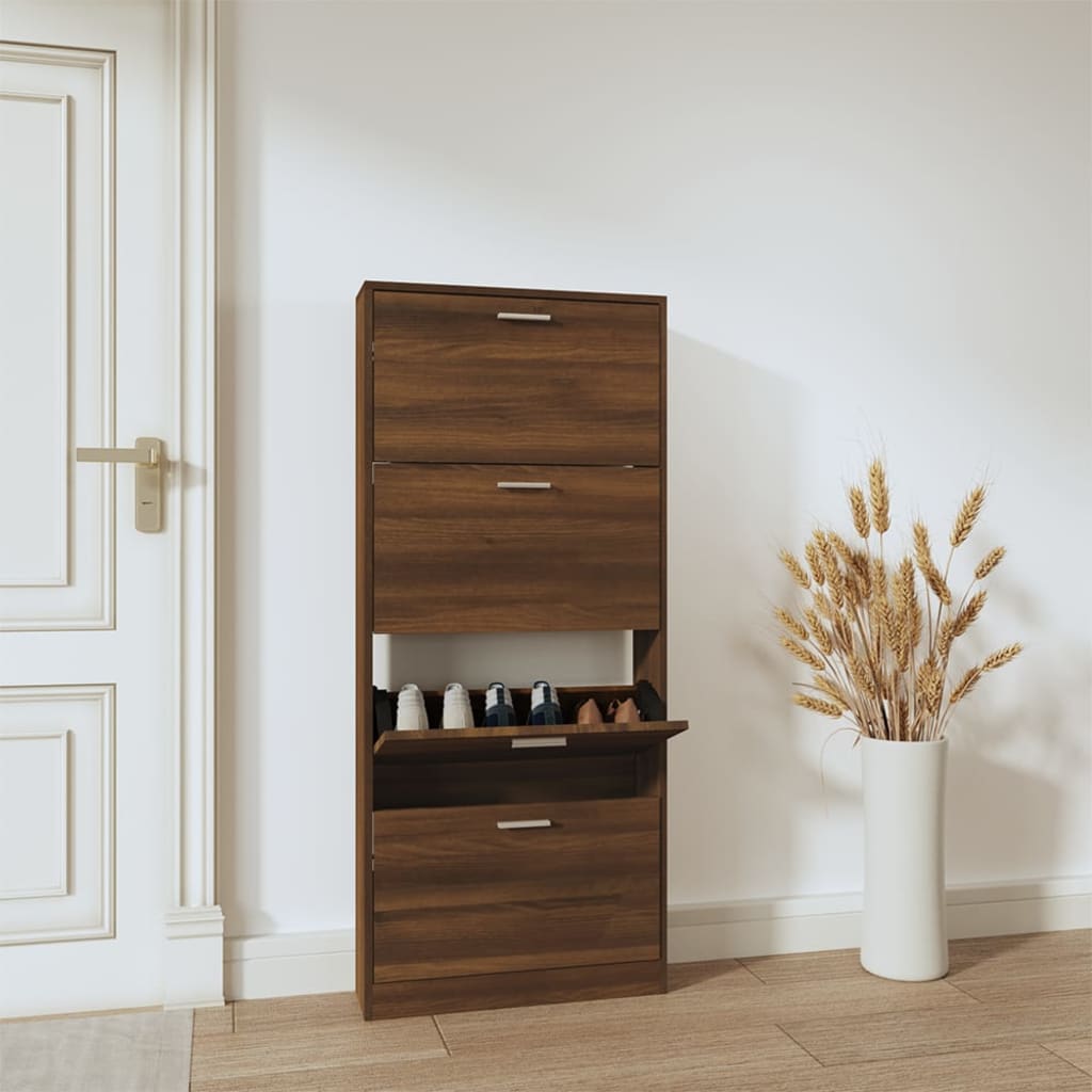 skoskab 59x17x150 cm konstrueret træ brun egetræsfarve