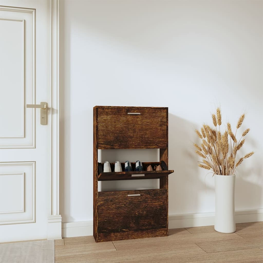 skoskab 59x17x108 cm konstrueret træ røget egetræsfarve