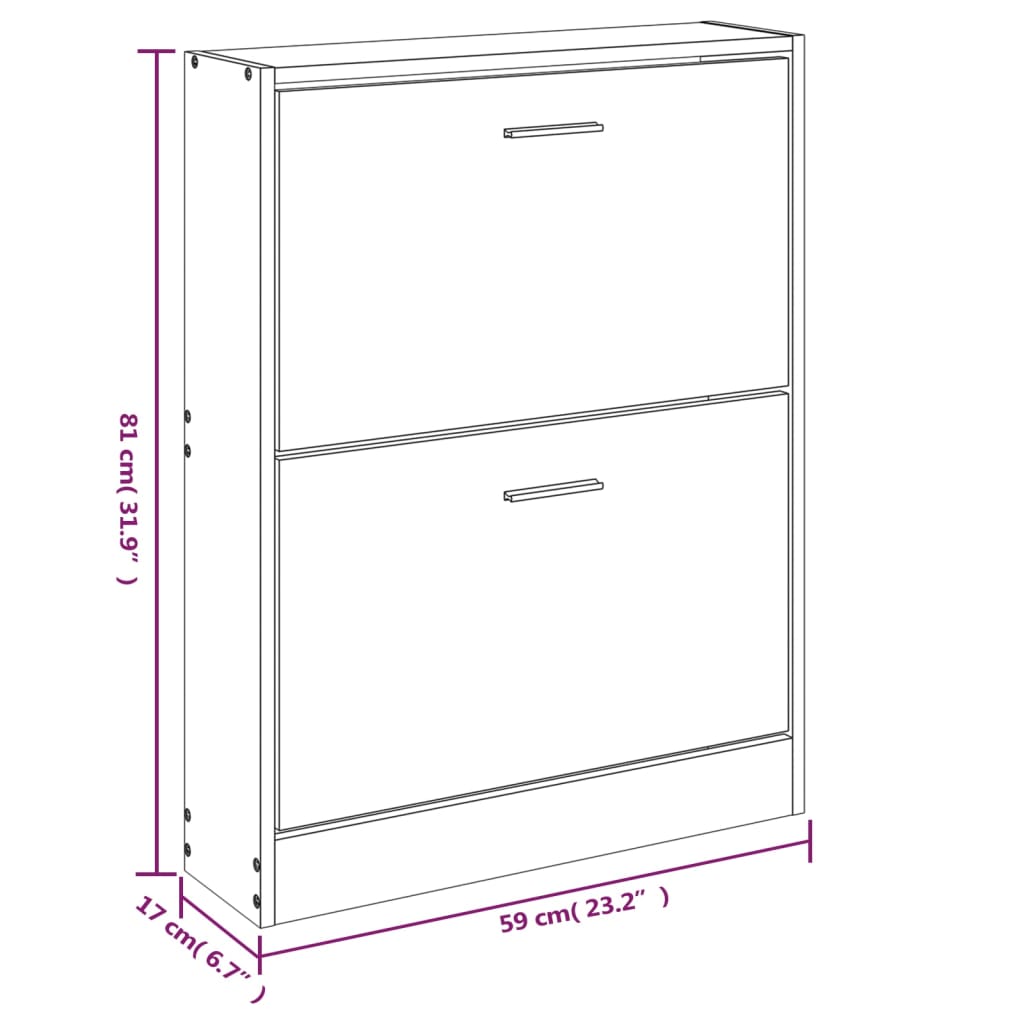 skoskab 59x17x81 cm konstrueret træ egetræ