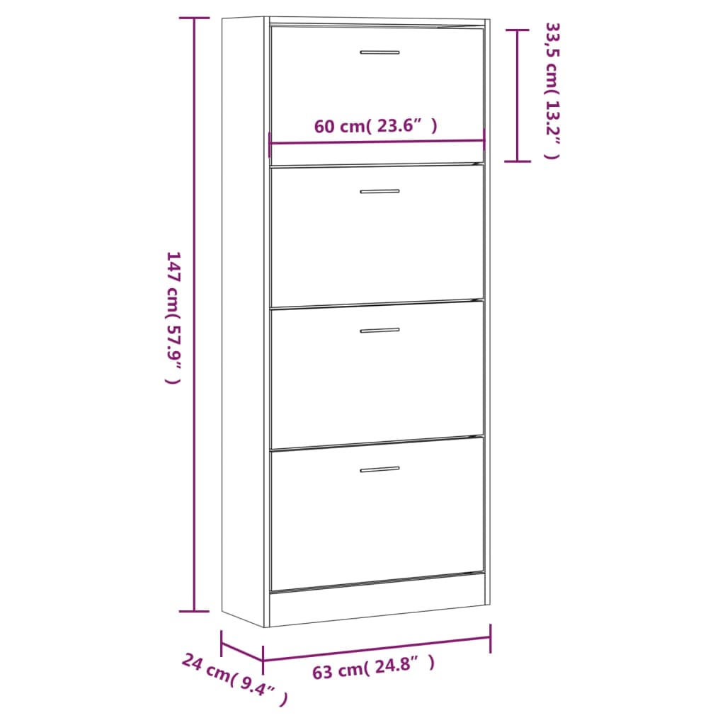 skoskab 63x24x147 cm konstrueret træ hvid