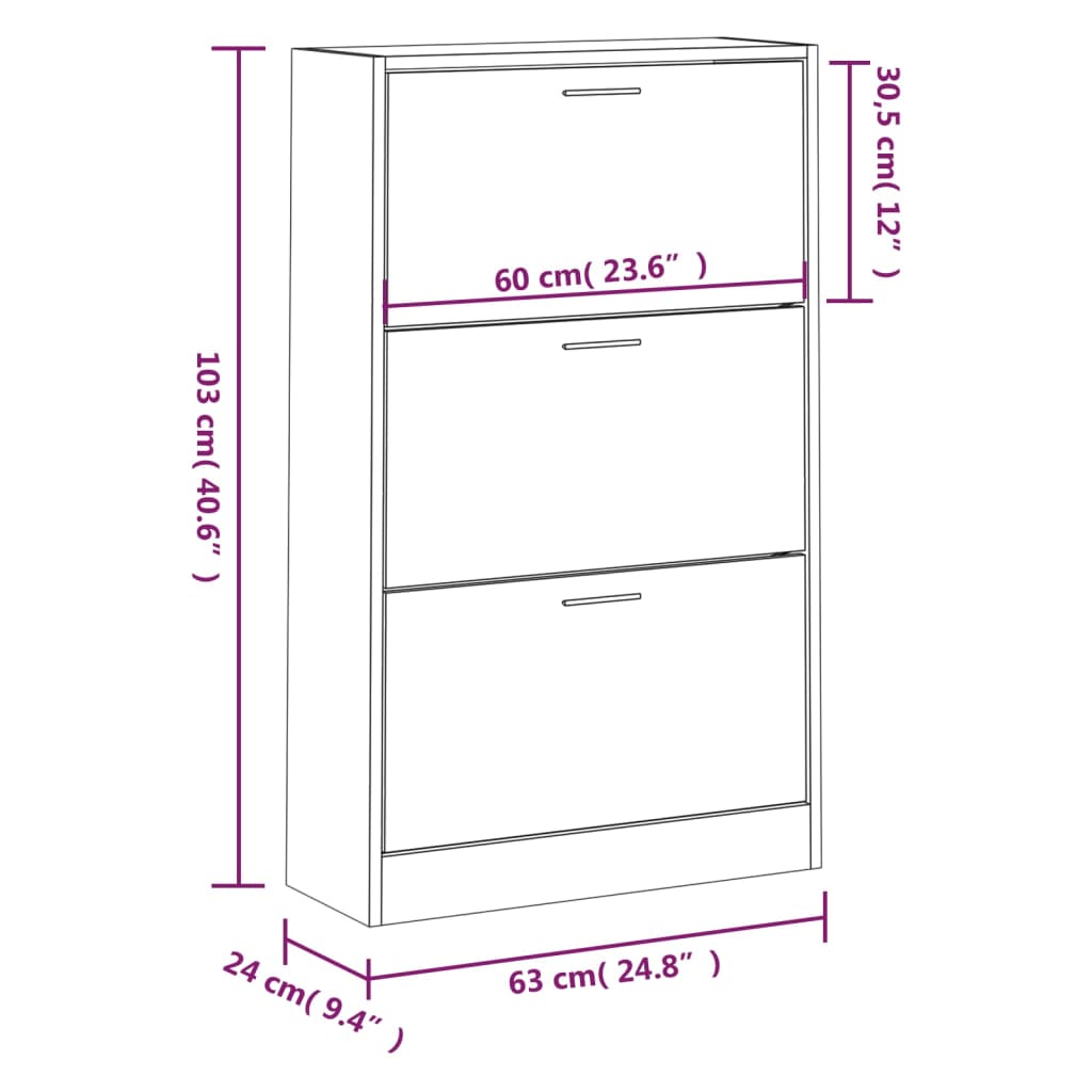 skoskab 63x24x103 cm konstrueret træ betongrå