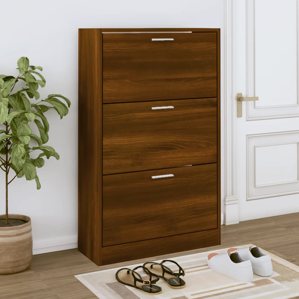 skoskab 63x24x103 cm konstrueret træ brun egetræsfarve