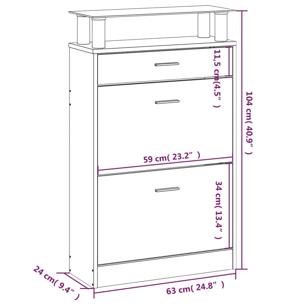 skoskab 63x24x104 cm konstrueret træ røget egetræsfarve