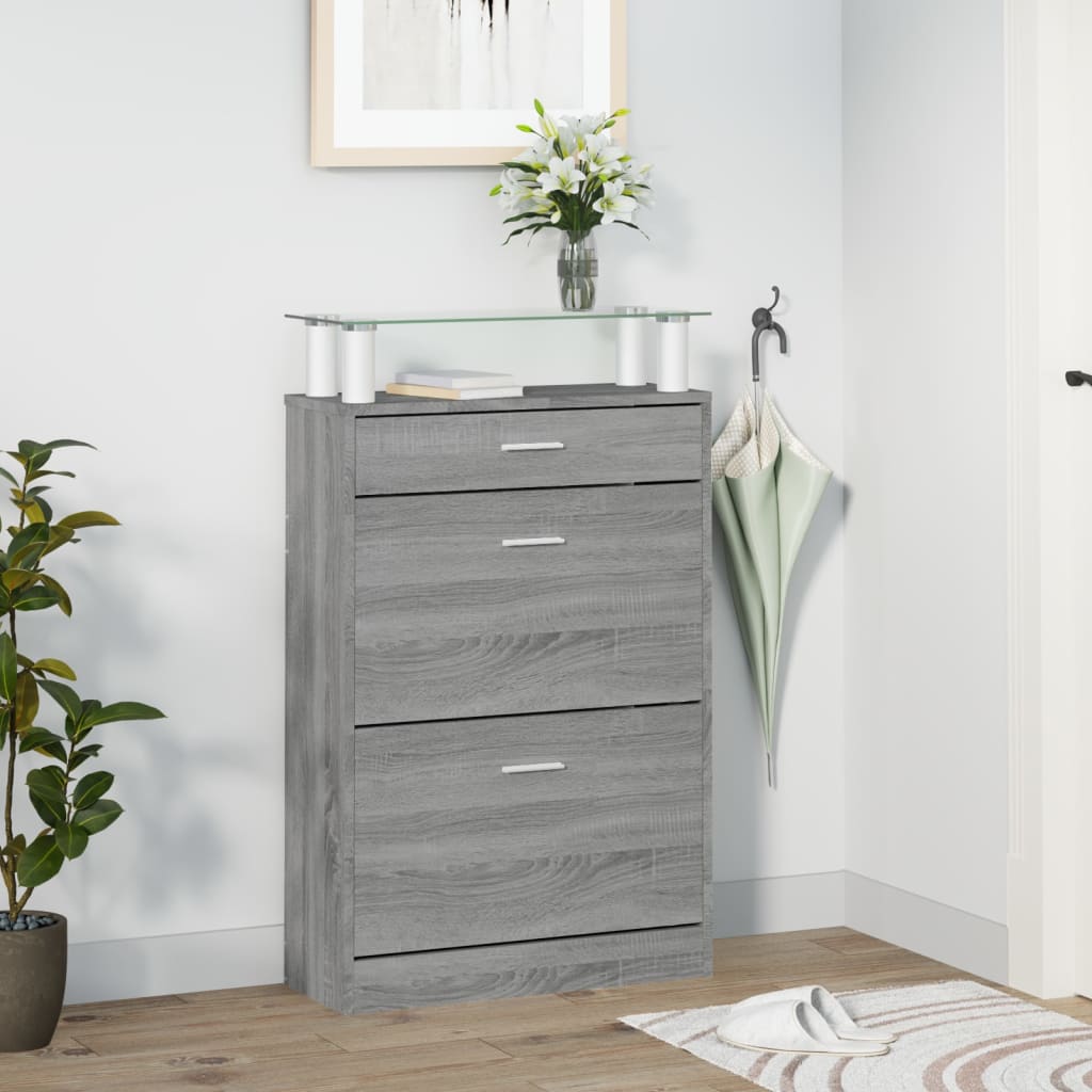 skoskab 63x24x104 cm konstrueret træ grå sonoma-eg