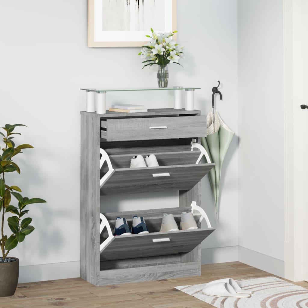 skoskab 63x24x104 cm konstrueret træ grå sonoma-eg