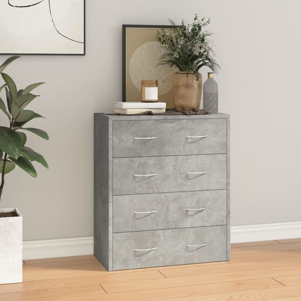 skænk med 4 skuffer 60x30,5x71 cm betongrå