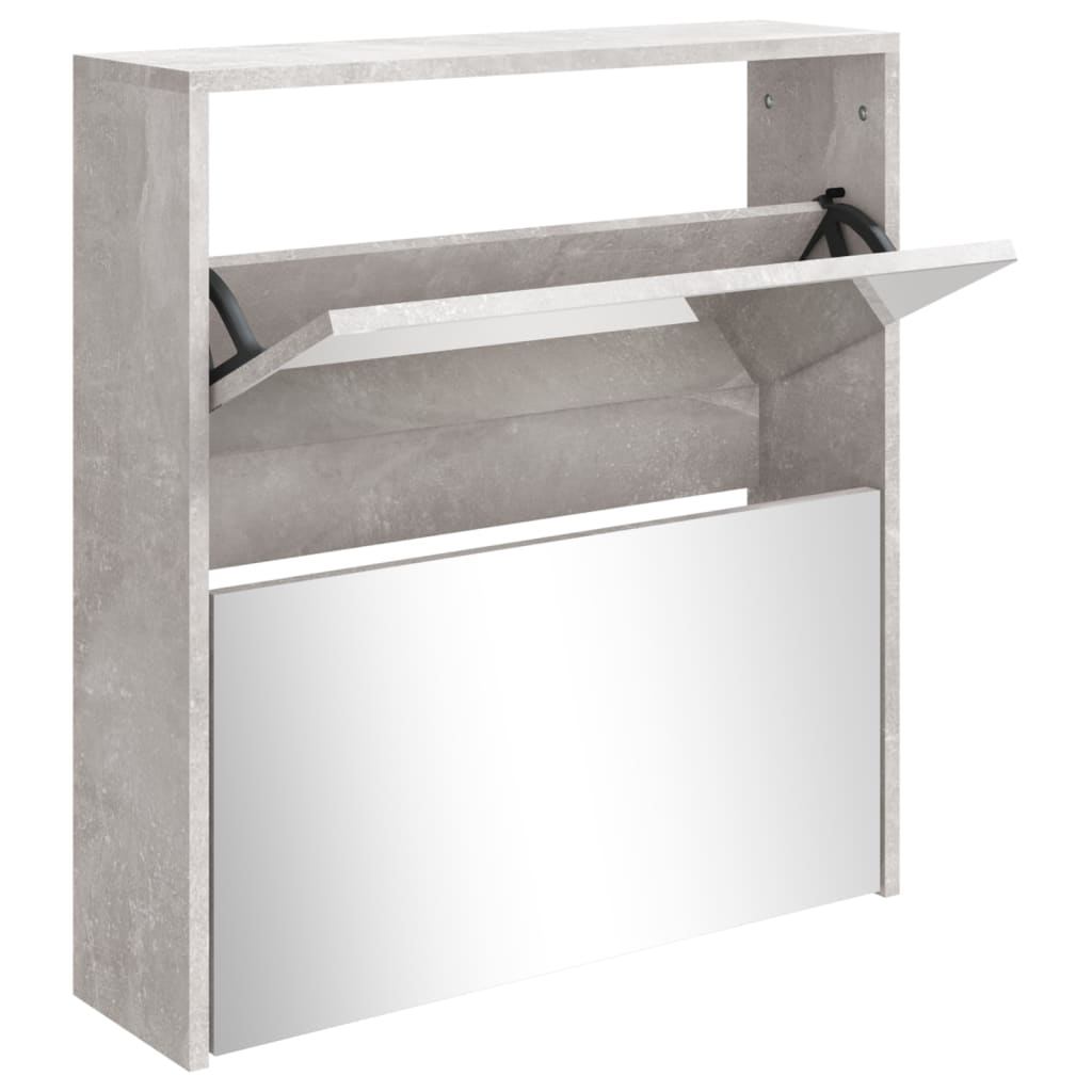 skoskab med spejl 2 hylder 63x17x67 cm betongrå