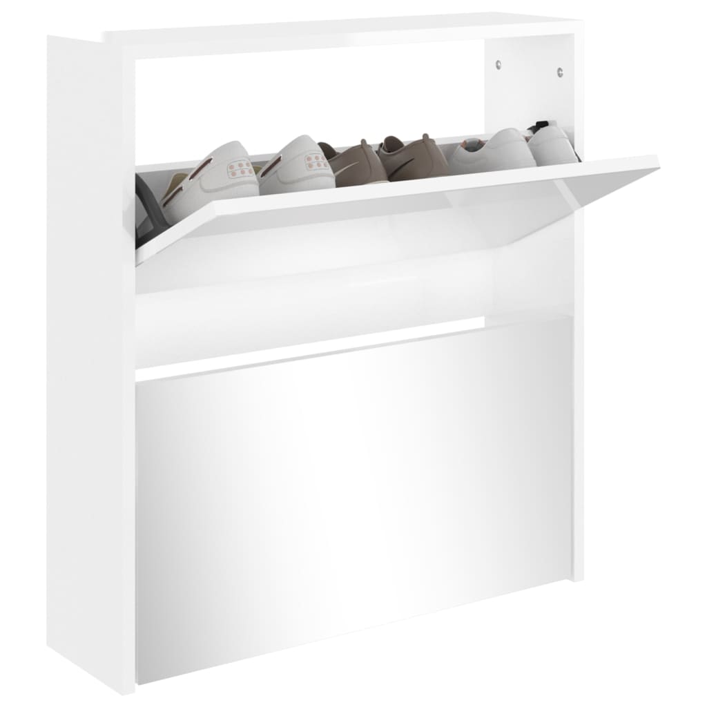 skoskab med spejl 2 hylder 63x17x67 cm hvid højglans