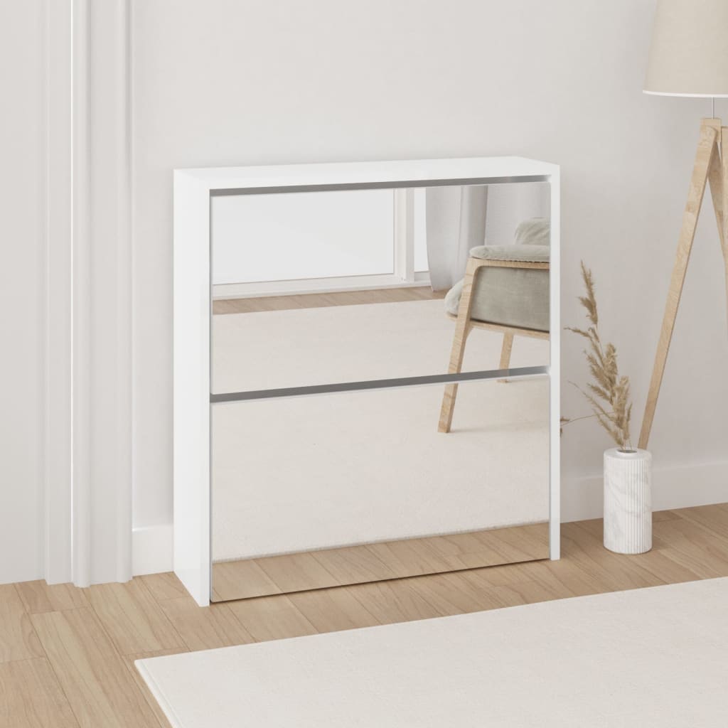 skoskab med spejl 2 hylder 63x17x67 cm hvid højglans
