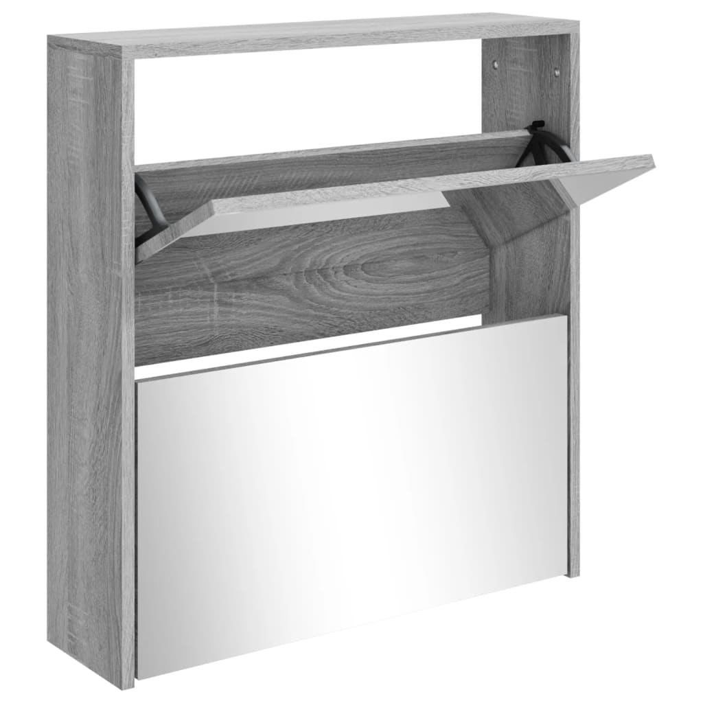 skoskab med spejl 2 hylder 63x17x67 cm grå sonoma-eg