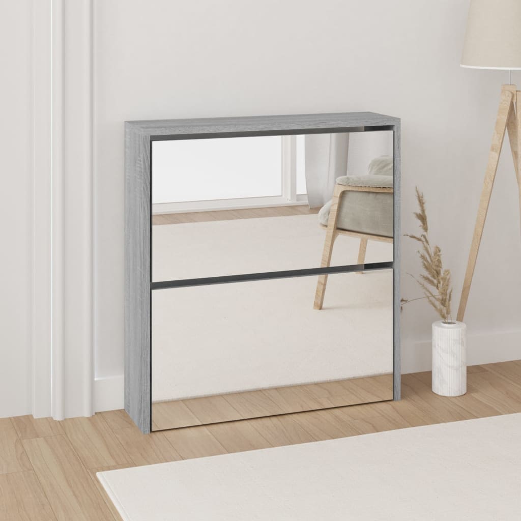 skoskab med spejl 2 hylder 63x17x67 cm grå sonoma-eg