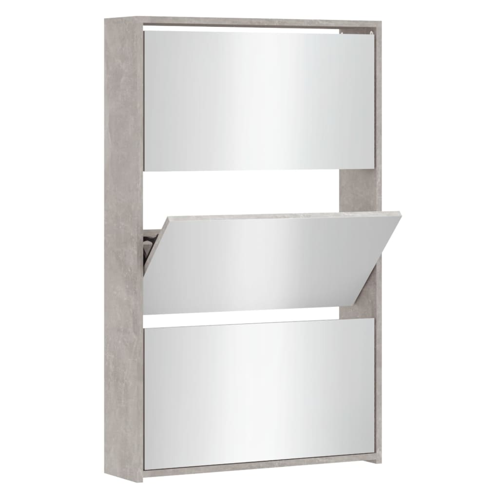 skoskab med spejl 3 hylder 63x17x102,5 cm betongrå