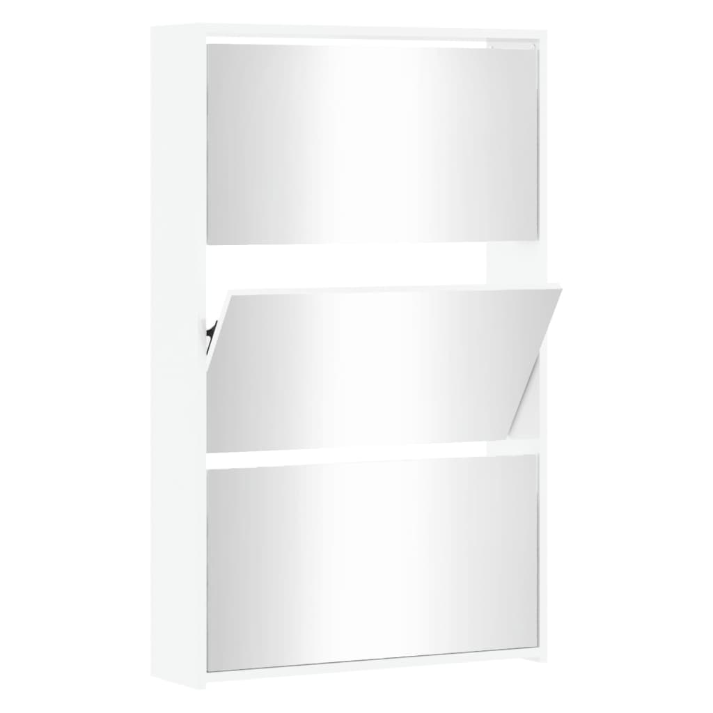 skoskab med spejl 3 hylder 63x17x102,5 cm hvid højglans