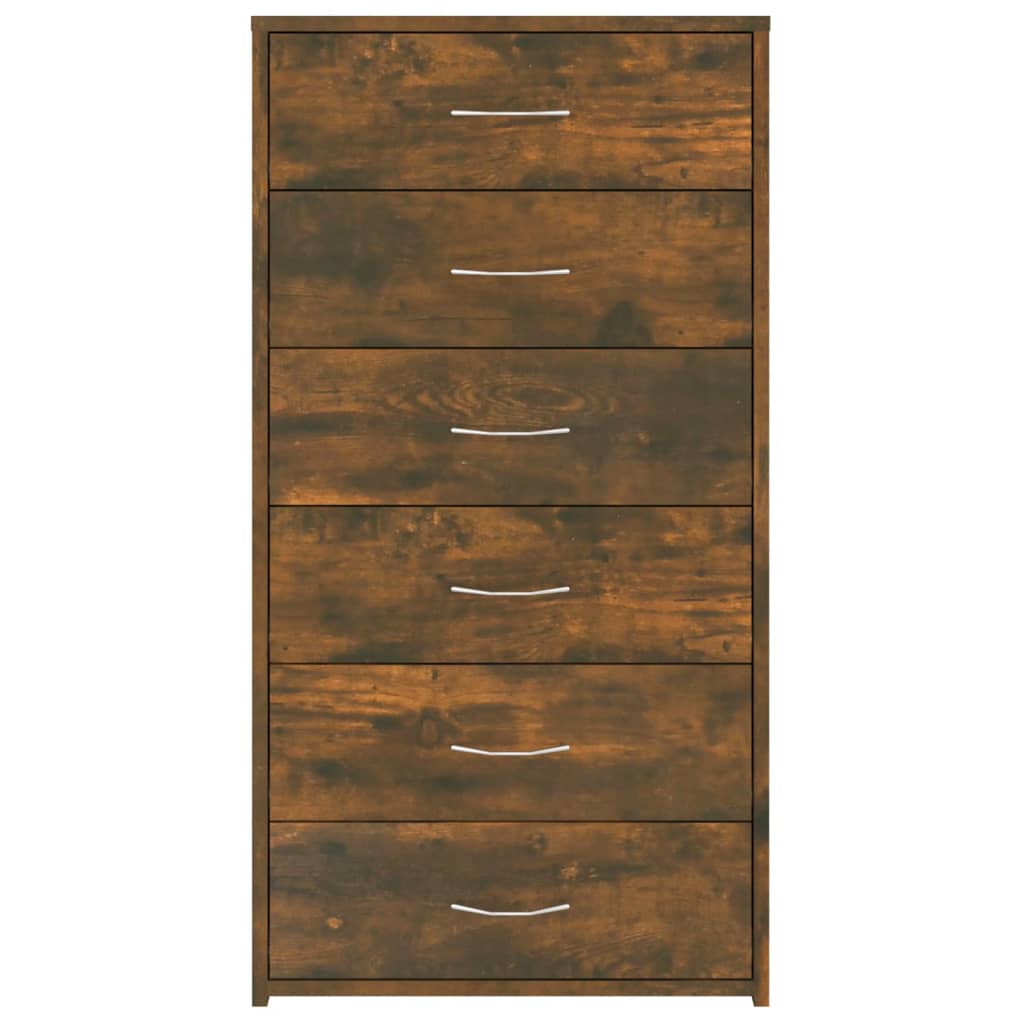 skænk med 6 skuffer 50x34x96 cm konstrueret træ røget egetræ