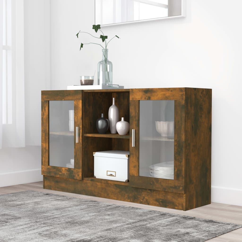 vitrineskab 120x30,5x70 cm konstrueret træ røget egetræ