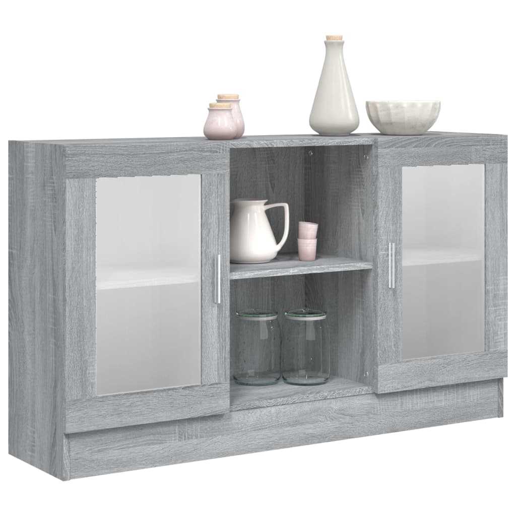 vitrineskab 120x30,5x70 cm konstrueret træ grå sonoma-eg