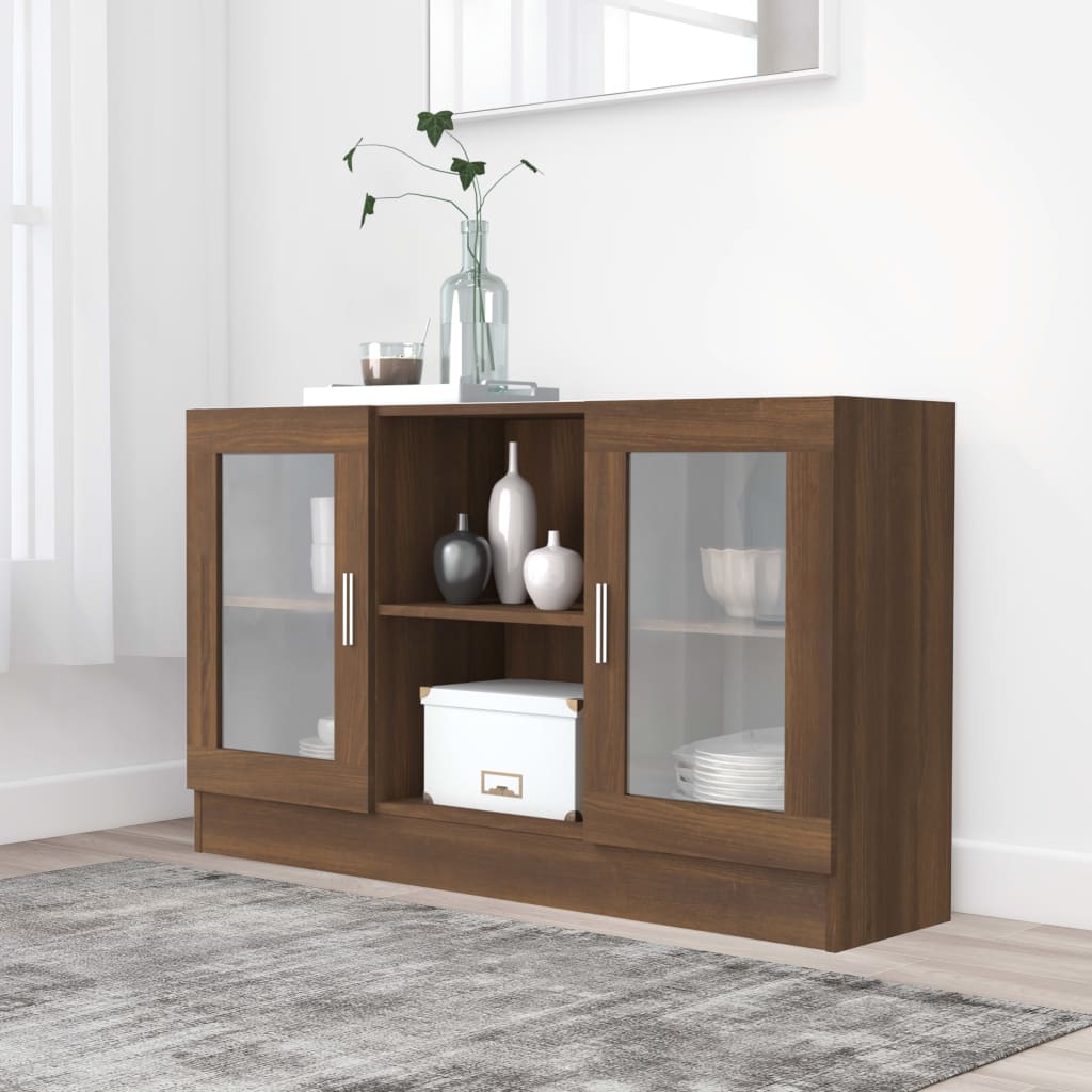 vitrineskab 120x30,5x70 cm konstrueret træ brun egetræsfarve